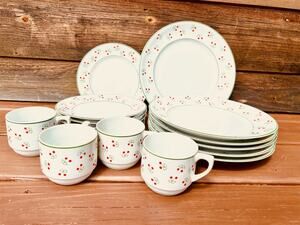 Vintage Porcelana Schmidt Brasil Cherry Pattern Dinnerware Set 16pc